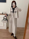 Premium Ribbon Collar Soft Sweater With Skirts Sets